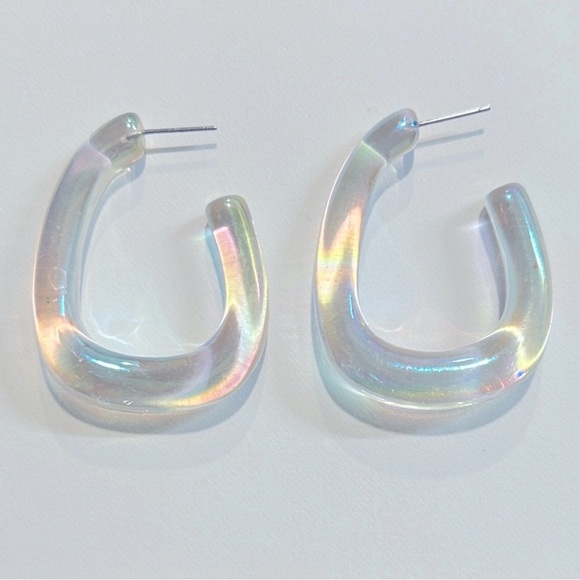 Anthropologie Earrings Iridescent Translucent Square Hoop pierced earrings - Picture 3 of 3